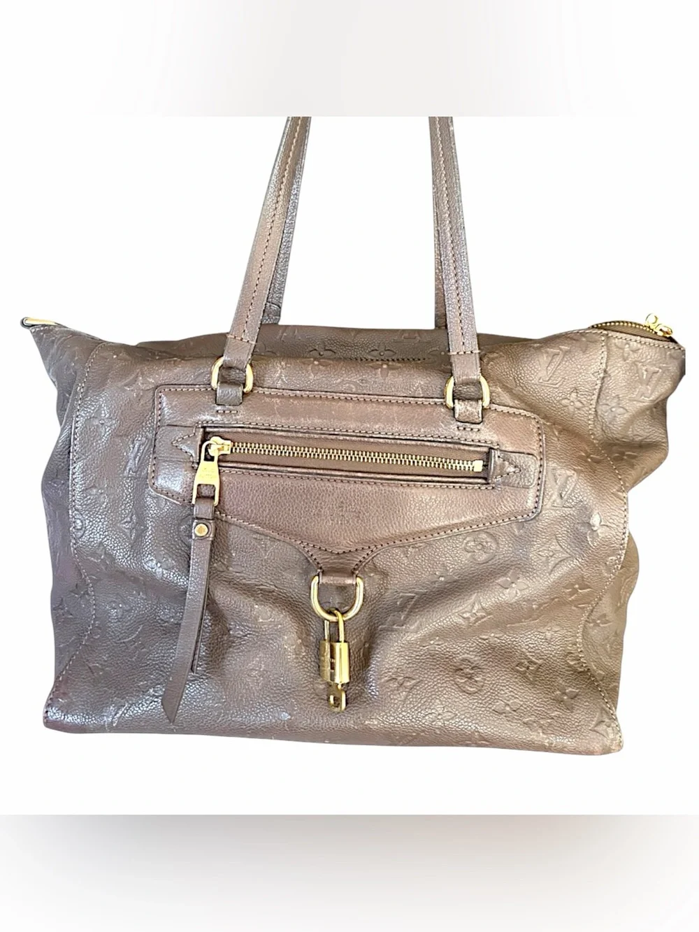 Louis Vuitton Taupe Embossed Leather Shoulder Bag